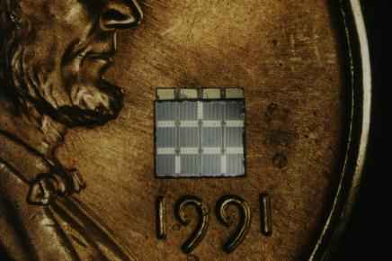 American one cent coin with the silicon power chip